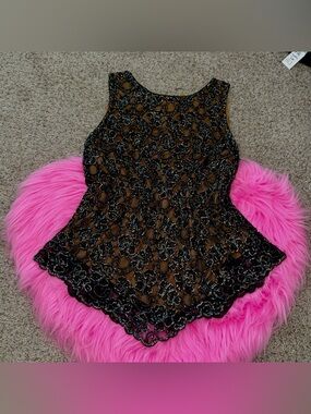 Y2K Whimsigoth JKARA New York Iridescent Beaded Mesh Scalloped Top - Size XL